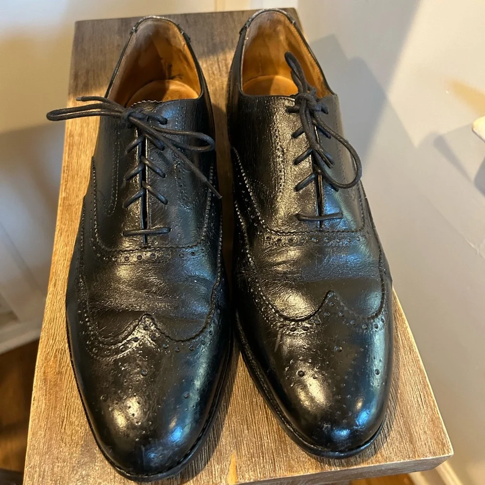 PEAL & CO BROOKS BROTHERS SHOES SIZE 10 D BLACK BROGUE OXFORD